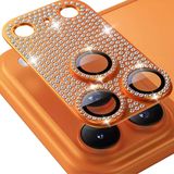 Coverzone iPhone 17 Pro İle Uyumlu Yüksek Kalite Parlak Elmas Desenli Taşlı Full Kaplayan Özel Tasarım Kamera Lens Koruyucu Turuncu CK-20