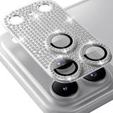 Coverzone iPhone 17 Pro Max İle Uyumlu Yüksek Kalite Parlak Elmas Desenli Taşlı Full Kaplayan Özel Tasarım Kamera Lens Koruyucu Gümüş CK-20