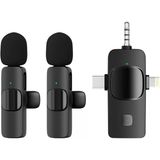 Coverzone Kablosuz İkili Yaka Mikrofonu İphone İle Uyumlu 3.5Mm Aux İphone Type-C Pc Tablet Video Kayıt Röportaj Canlı Yayın Vlog Kablosuz Mik