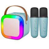 Coverzone Kablosuz Mikrofonlu Karaoke Makinesi Taşınabilir Bluetooth Hoparlör Seti Bas Tiz Ayarlı Retro Hoparlör Yetişkinler ve Çocuklar İçin Hafıza Kartı ve USB 10x10x6cm (Çiftli K12 - Turkuaz)