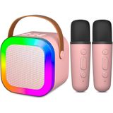 Coverzone Kablosuz Mikrofonlu Karaoke Makinesi Taşınabilir Bluetooth Hoparlör Seti Bas Tiz Ayarlı Retro Karaoke Hoparlör Yetişkinler ve Çocuklar İçin Hafıza Kartı ve USB 10x10x6cm (Çiftli K12 -Pembe)