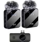 Coverzone Kablosuz Yaka Mikrofonu Çift Mikrofon Type-C Girişli Cihazlar ile Uyumlu Type-C Portlu Telefon Pc Tablet Video Kayıt Röportaj Canlı Yayın Vlog Kablosuz Mikrofon 1027