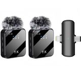 Coverzone Kablosuz Yaka Mikrofonu Çiftli Mikrofon iPhone 15 16 17 ile Uyumlu TYPE-C/Lightning Portlu Telefon PC Tablet Video Kayıt Röportaj Canlı Yayın Vlog Kablosuz Mikrofon F15-2