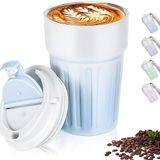 Coverzone Kahve Termosu Paslanmaz Çelik Su Matarası Spor Matarası, Kapaklı 400 ml, Sızdırmaz Çocuk Şişesi, Ev Ofis Okul Kamp yada Tatilde Kullanıma Uygun, Fitness Su Şisesi (Mavi)