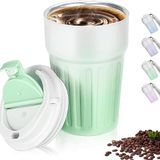 Coverzone Kahve Termosu Paslanmaz Çelik Su Matarası Spor Matarası, Kapaklı 400 ml, Sızdırmaz Çocuk Şişesi, Ev Ofis Okul Kamp yada Tatilde Kullanıma Uygun, Fitness Su Şisesi (Yeşil)
