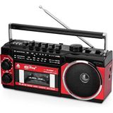 Coverzone Kaset Çalar, Taşınabilir Kaset Teyp Çalar, FM/AM/SW Frekans Bandı Destekli Kaset Kaydedici, Kaset/Bluetooth/Kart Girişi/Kayıt Özellikli, Pilli/Elektrikli Kullanılabilir, PX-250BT (Kırmızı)