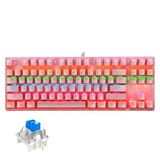 coverzone Leaven K550 Kablolu Pembe Klavye Led RGB 87 Tuşlu Gökkuşağı Renler Mekanik Oyuncu Işıklı Klavye Ergonomik Tasarım Rahat 150cm Kablo Uzunluğu Bilgisayar PC için Mavi Switch