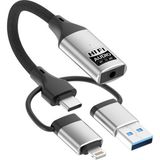 Coverzone Lightning Type-C USB Girişli 3.5mm Hi-Fi Ses Dönüştürücü Adaptör | DAC Çipli Harici Ses Kartı | Kulaklık Mikrofon Destekli | Canlı Yayın Vlog PC Telefon | ZR1206