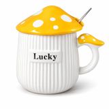 CoverZone Lucky Mantar Figürlü Kapaklı Seramik Mug 300ML Kahve Kupası Kaşıklı Tasarım Kupa Ofis Masaüstü Kahve Bardağı Kapaklı Kupa Latte Çay Dekoratif Kahve Kupası Sevimli Kupa | Lucky Mantar