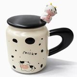 CoverZone Milk Love Figürlü Kapaklı Seramik Mug 300ML Kahve Kupası Kaşıklı Tasarım Kupa Ofis Masaüstü Kahve Bardağı Kapaklı Kupa Latte Çay Dekoratif Kahve Kupası Sevimli Kupa | Milk Love