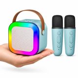 Coverzone Mini Boy Kablosuz Mikrofonlu Karaoke Makinesi Taşınabilir Bluetooth Hoparlör Seti Bas Tiz Ayarlı Hoparlör Yetişkinler ve Çocuklar İçin Hafıza Kartı ve USB 10x10x6cm (Çiftli K12 - Turkuaz)