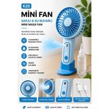 Coverzone Mini Fan Vantilatör Şarjlı Su Buharlı Taşınabilir Masa Fanı Buharlı Serinletme, Ev Ofis Kamp Seyahat El Tipi Sulu Fan Telefon Tutucu Özellikli Masaüstü Ofis Için Vantilatör K25