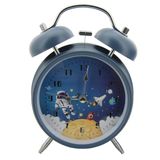 Coverzone Modern Resimli Çalar Saat Dekoratif Yüksek Sesli Mekanik Alarm Sesli Uzay Temalı Çalar Alarmlı Saat Dekoratif Hediyelik 16 x 11 x 5 cm Ay Yolculuğu Petrol Mavi