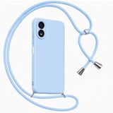 Coverzone Oppo A38 ile Uyumlu Özel Üretim Ayarlanabilir İpli Boyun Askılı Silikon Kılıf Kadife İç Yapılı Viper Boyun Çapraz Taşıma Özellikli Asılabilen İpli Telefon Kılıfı Bebek Mavisi