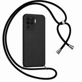 Coverzone Oppo A5S / A7 ile Uyumlu Özel Üretim Ayarlanabilir İpli Boyun Askılı Silikon Kılıf Kadife İç Yapılı Viper Boyun Çapraz Taşıma Özellikli Asılabilen İpli Telefon Kılıfı Siyah