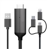 CoverZone Phone To HDMI Kablo, 2k 60Hz Yüksek Hızlı, 3in1 Kablo Telefondan HDMI Çıkış Kablo Type-C Lightning Micro USB Çevirici ZR847