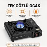 CoverZone Portatif Gaz Ocağı, 2800W, Butan Gaz 220G/250G, Elektronik Ateşlemeli, Taşınabilir, Kamp, Piknik ve Açık Hava Kullanımı Için Pratik Ocak | BDZ-155-A - Siyah
