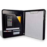 Coverzone Premium Suni Deri Sekreterlik – Mandallı Evrak Tutucu, Dahili Hesap Makinesi, Tablet Bölmeli Organizer ve Çok Gözlü Evrak Dosyası, Fermuarlı (32.5 × 25 cm), Siyah