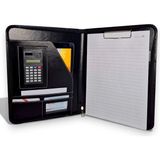 Coverzone Premium Suni Deri Sekreterlik – Mandallı Evrak Tutucu, Tablet Bölmeli Organizer, Çok Gözlü Evrak Dosyası (32.5 × 25 Cm), Siyah - Hesap Makineli