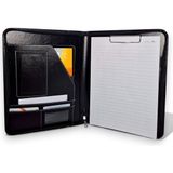 Coverzone Premium Suni Deri Sekreterlik – Mandallı Evrak Tutucu, Tablet Bölmeli Organizer, Çok Gözlü Evrak Dosyası (32.5 × 25 Cm), Siyah - Hesap Makinesiz