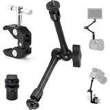 Coverzone Profesyonel Magic Arm DSLR Kamera Tutucu Süper Kelepçeli Mengene Stand, 1/4 3/8 Dişli Flaş Pabuçlu Esnek Mafsallı Kol Tripod Masa Gidon Monitör Mikrofon Aksiyon Kamera Sabitleme, MG01, Siyah