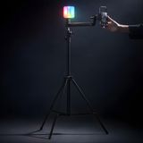 Coverzone Profesyonel RGB Dolgu Işıklı Telefon Tripodu 190cm Uzatılabilir Alüminyum Gövde 108 LED Video Işığı 2000mAh Bataryalı 2 Eklemli Ayarlanabilir Telefon Tutuculu Güzellik Işığı - FT54, Siyah
