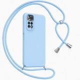 Coverzone Redmi Note 11 ile Uyumlu Özel Üretim Ayarlanabilir İpli Boyun Askılı Silikon Kılıf Kadife İç Yapılı Viper Boyun Çapraz Taşıma Özellikli Asılabilen İpli Telefon Kılıfı Bebek Mavisi