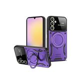 Coverzone Samsung Galaxy A14 4G ile uyumlu Kılıf Joy Joy Stand Olabilen Lens Korumalı 360° Derece Dönen Halak Yüzük Aparatlı Kapak Mor