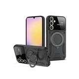 Coverzone Samsung Galaxy A14 4G ile uyumlu Kılıf Joy Joy Stand Olabilen Lens Korumalı 360° Derece Dönen Halak Yüzük Aparatlı Kapak Siyah