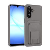 Coverzone Samsung Galaxy A17 ile Uyumlu Kılıf Z-Bikart Kart Bölmeli Standlı Kilif, Deri Dokulu Yüzey, Darbe Emici Kenar Koruma, Arka Kapak Tasarımı Galaxy A17 kilif Gri