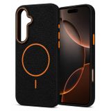 Coverzone Samsung Galaxy A25 ile uyumlu Deri Görünmlü 2,5mm Kamera Koruma Çıkıntı Koruma Cowboy MagSafe ile uyumlu İç Kadife Yüzeyli Silikon Kılıf Siyah-Turuncu