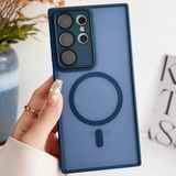 Coverzone Samsung Galaxy A25 ile uyumlu Kılıf Magnetic Wireless MagSafe ile uyumlu Full Color Kamera Lens Korumalı Buzlu Transparan Kapak Koyu Mavi