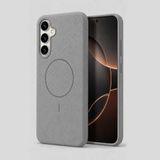 Coverzone Samsung Galaxy A35 ile uyumlu Deri Görünmlü 2,5mm Kamera Koruma Çıkıntı Koruma Cowboy MagSafe ile uyumlu İç Kadife Yüzeyli Silikon Kılıf Grey