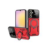Coverzone Samsung Galaxy A54 5G ile uyumlu Kılıf Joy Joy Stand Olabilen Lens Korumalı 360° Derece Dönen Halak Yüzük Aparatlı Kapak Kırmızı