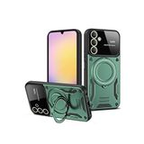 Coverzone Samsung Galaxy A55 5G ile uyumlu Kılıf Joy Joy Stand Olabilen Lens Korumalı 360° Derece Dönen Halak Yüzük Aparatlı Kapak Koyu Yeşil