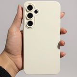 Coverzone Samsung Galaxy A55 İle Uyumlu Yüksek Kalite Özel Tasarım Kadife İç Yüzey Lansman Silikon Premium Telefon Kılıfı-SD02-Krem