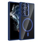 Coverzone Samsung Galaxy S22 Ultra ile Uyumlu Z-Etro MagSafe Wireless Şarj Destekli, Güçlü Manyetik Tutucu, Stand Olabilen, Kamera Lens Hediyeli Koruyucu Kılıf Lacivert