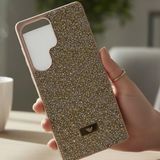 Coverzone Samsung Galaxy S23 Ultra ile Uyumlu Elmas Desen Taşlı Kılıf – 2 mm Kamera Çıkıntı Koruma, Işıltılı Lüks Şık Darbe Emici Kapak Altın