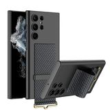 Coverzone Samsung Galaxy S23 Ultra ile uyumlu Karbon Parmak Tutuculu Stand Olabilen Kamera Koruma Çıkıntı Yükselti MagSafe ile uyumlu Askı Kayış Askılı İnce Sert Rubber Kılıf Karbon Siyah