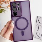 Coverzone Samsung Galaxy S23 Ultra ile uyumlu Kılıf Magnetic Wireless MagSafe ile uyumlu Full Color Kamera Lens Korumalı Buzlu Transparan Kapak Derin Mor