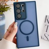 Coverzone Samsung Galaxy S23 Ultra ile uyumlu Kılıf Magnetic Wireless MagSafe ile uyumlu Full Color Kamera Lens Korumalı Buzlu Transparan Kapak Koyu Mavi