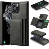 Coverzone Samsung Galaxy S24 Fe ile uyumlu Deri Kılıf Magsafe ile uyumlu Wallet 2 in 1 Çıkarabilir Kart Tutucu Mıktanıslı Stand olabilen Phone case Deri Kapak Wireless Şarj Özellikli Gri