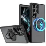 Coverzone Samsung Galaxy S24 ile uyumlu Kılıf 360° Dönen MagStand Kılıf Yüzüklü Parmak Geçmeli Stand olabilen 2mm Çıkıntı Kamera Koruma MagSafe ile uyumlu Matte Ring Kapak Black