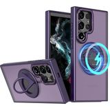 Coverzone Samsung Galaxy S24 ile uyumlu Kılıf 360° Dönen MagStand Kılıf Yüzüklü Parmak Geçmeli Stand olabilen 2mm Çıkıntı Kamera Koruma MagSafe ile uyumlu Matte Ring Kapak Purple