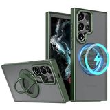 Coverzone Samsung Galaxy S24 Plus ile uyumlu Kılıf 360° Dönen MagStand Kılıf Yüzüklü Parmak Geçmeli Stand olabilen 2mm Çıkıntı Kamera Koruma MagSafe ile uyumlu Matte Ring Kapak Green