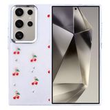 Coverzone Samsung Galaxy S24 Ultra ile uyumlu Kılıf Airbag Köşeli 2mm Kamera Çıkıntı Korumalı Simli Şeffaf Baskılı Z-Kutup Kapak Kiraz