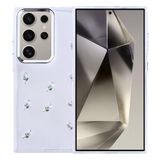 Coverzone Samsung Galaxy S24 Ultra ile uyumlu Kılıf Airbag Köşeli 2mm Kamera Çıkıntı Korumalı Simli Şeffaf Baskılı Z-Kutup Kapak Lale