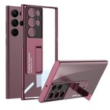 Coverzone Samsung Galaxy S24 Ultra ile uyumlu Şeffaf Kılıf Stand olabilen Full Color Karbon Kamera Koruma Ultra Thin Band Kapak Kırmızı