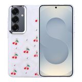 Coverzone Samsung Galaxy S25 ile uyumlu Kılıf Airbag Köşeli 2mm Kamera Çıkıntı Korumalı Simli Şeffaf Baskılı Z-Kutup Kapak Kiraz