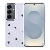 Coverzone Samsung Galaxy S25 ile uyumlu Kılıf Airbag Köşeli 2mm Kamera Çıkıntı Korumalı Simli Şeffaf Baskılı Z-Kutup Kapak Yıldız